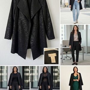 🌟 Chico’s Black Embossed Duster Jacket ✨ | Open Front | Quiet Luxury  | Size 1